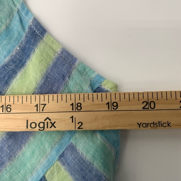 J JILL LOVE LINEN Dress Blue Green Striped Maxi Sundress Asymmetrical Sz M Tall - Picture 8 of 8